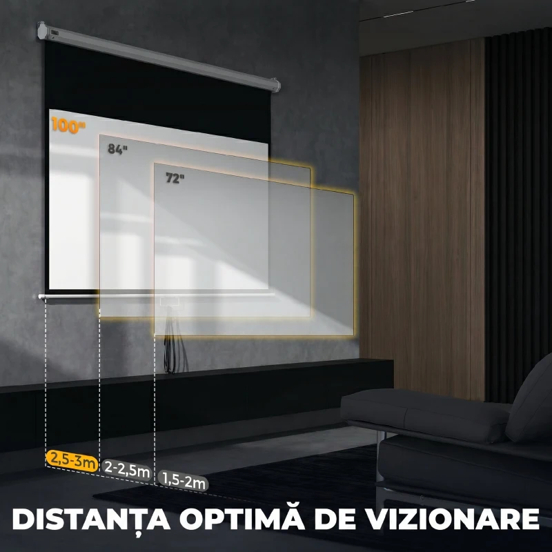 HOMCOM Ecran pentru Proiector 100" Raport 16:9, Montare pe Perete și Tavan pentru Acasă și Birou, Alb