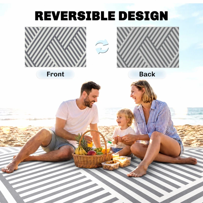Outsunny Plastic Straw Reversible RV Outdoor Rug with Carry Bag, 182 x 274cm, Grey and Cream