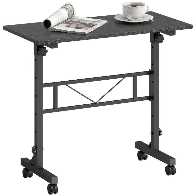 HOMCOM Overbed Table Adjustable Height Sofa Side Table with Wheels 80 x 40 cm Black