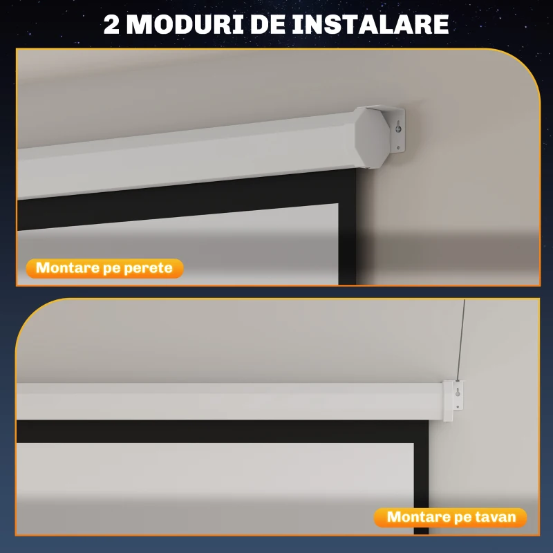 HOMCOM Ecran Proiector Motorizat de 85" cu Telecomandă, din Plastic și Metal, 176.5x8x176.5 cm, Alb