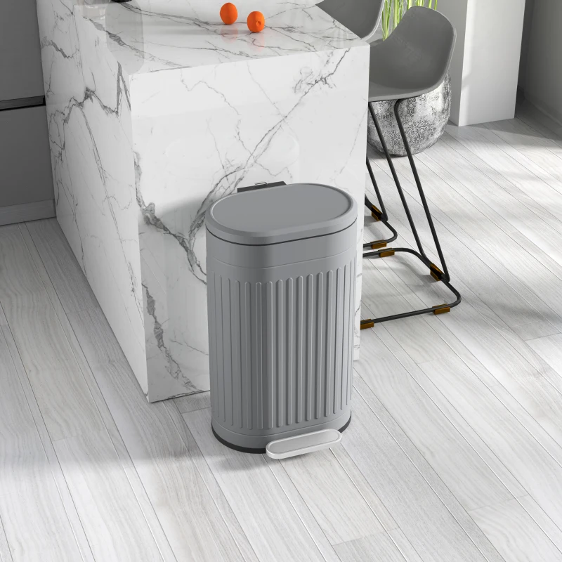 HOMCOM Prullenbak 30L Pedaalemmer met deksel voetpedaal uitneembare binnenemmer soft-close functie 36,5 x 31,2 x 60,8 cm, Grijs