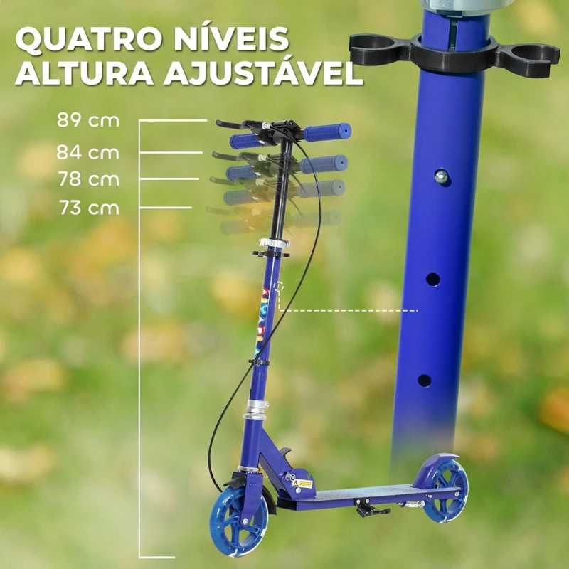 AIYAPLAY Trotinete Infantil Dobrável 3-8 Anos com 2 Rodas, Luzes, Guiador Ajustável em 4 Alturas e Travão Duplo, Azul