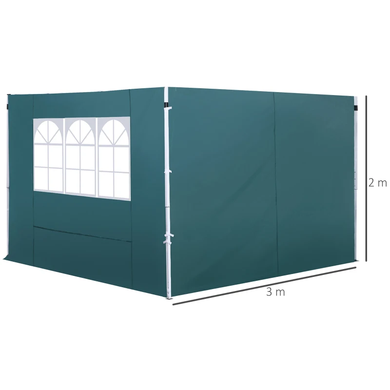 Outsunny 2 Paredes Laterales para Carpas de 3 x 3 m, 300x200 cm, Paredes Laterales de Repuesto para Cenador de Tela Oxford con Ventana, para Jardín, Exteriores, Fiestas, Verde Oscuro