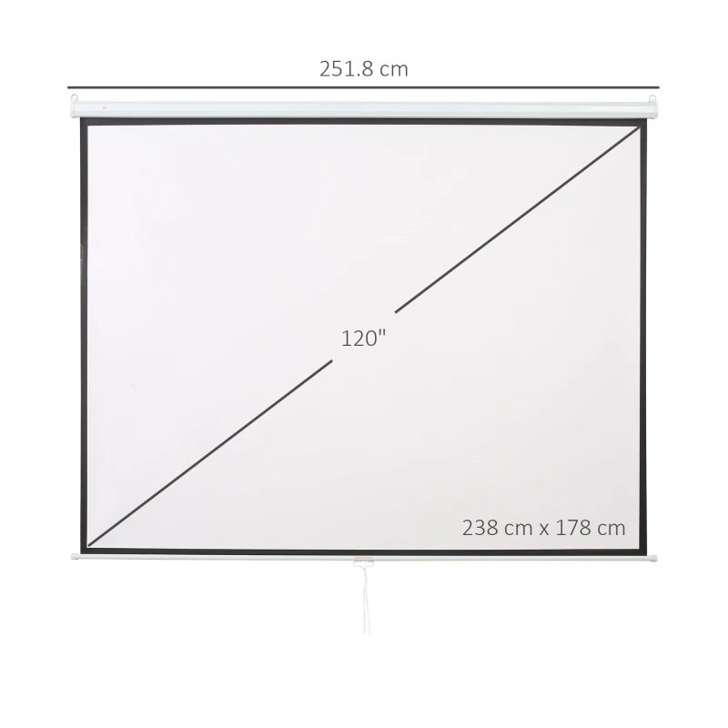 HOMCOM Telo per Proiettore da 120" Formato 16:9/4:3 ad Altezza Regolabile, 251.8x8.6x7 cm, Bianco e Nero