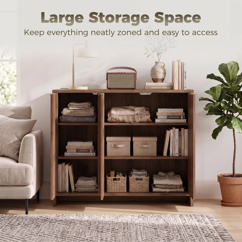 HOMCOM Sideboard Cabinet, Modern Storage Cabinet with 3 Doors and Adjustable Shelves for Living Room, Dining Room, Brown