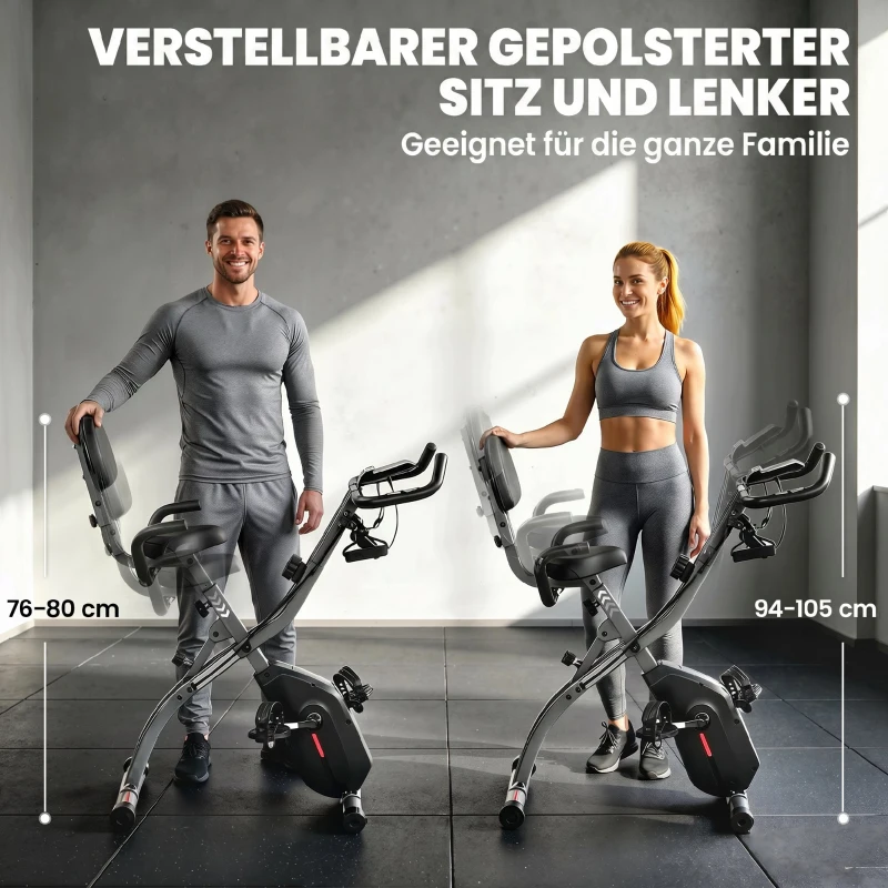 SPORTNOW 3-in-1 Opvouwbare Hometrainer Fiets Stil Lig-ergometer met LCD Monitor Bluetooth Hartslagmeter Weerstandsband