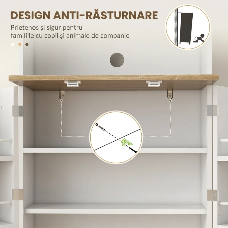 HOMCOM Dulap de Bucătărie pentru Cuptor cu Microunde cu Rafturi Deschise și Dulap cu Suport pentru Condimente, 60x35x169 cm, Alb