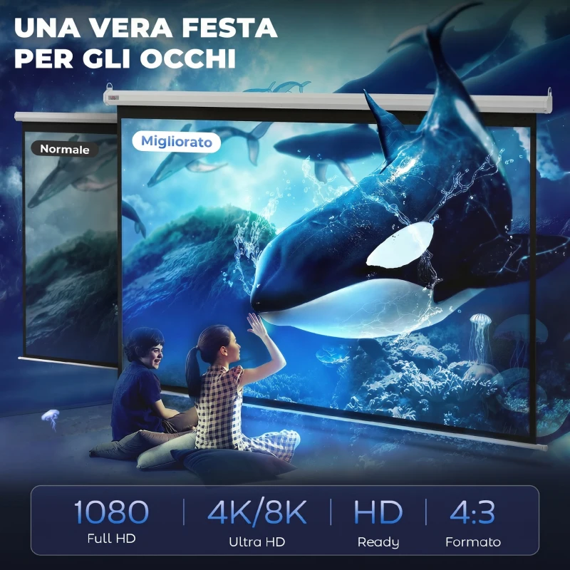 HOMCOM Pantalla de Proyector Manual 120 Pulgadas Formato 4:3/16:9 para Interior y Exterior 244x183 cm Blanco