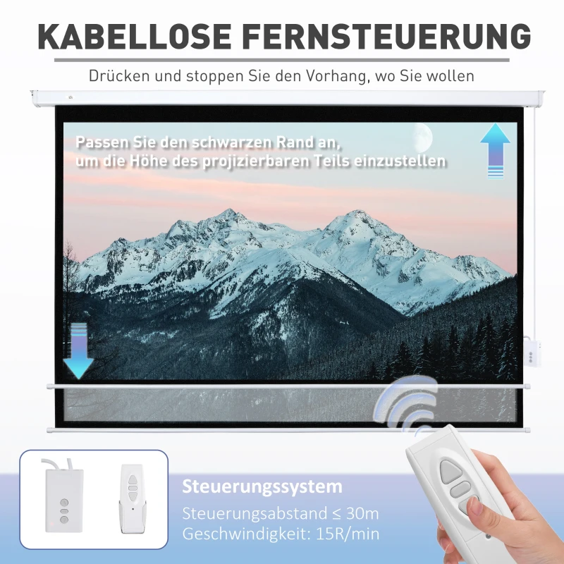 HOMCOM Beamer Leinwand 247 x 168 cm 100 Zoll 16:9 HD 4K Projektionsleinwand Elektrisch mit Fernbedienung, Weiß