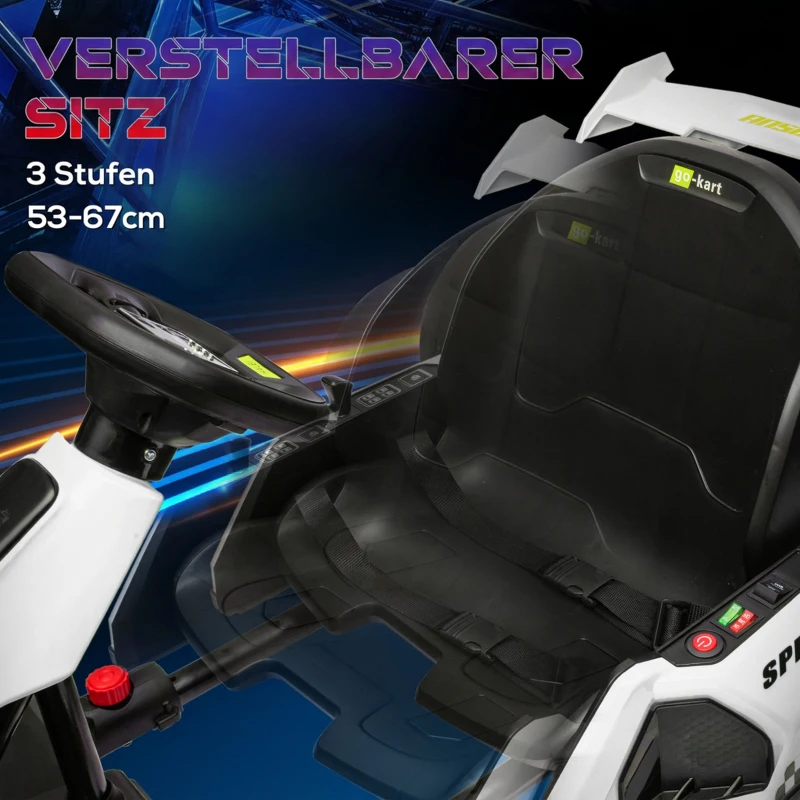 HOMCOM 4 V Elektro Go-Kart für Kinder Bis 12 Km/h Gokart mit Drift-Funktion, 2 Motoren verstellbarem Sitz Sanftanlauf