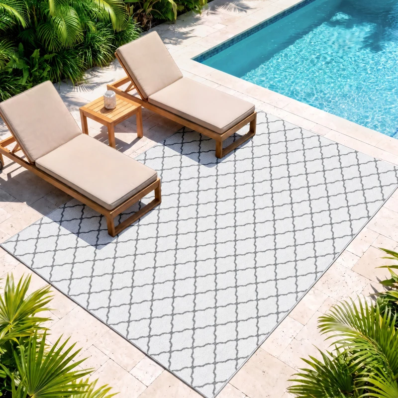 Outsunny Reversible Outdoor Rug with Carry Bag, Waterproof Plastic Straw Mat for Garden, Deck, RV, Picnic, Beach, Camping, 182 x 274cm, Grey