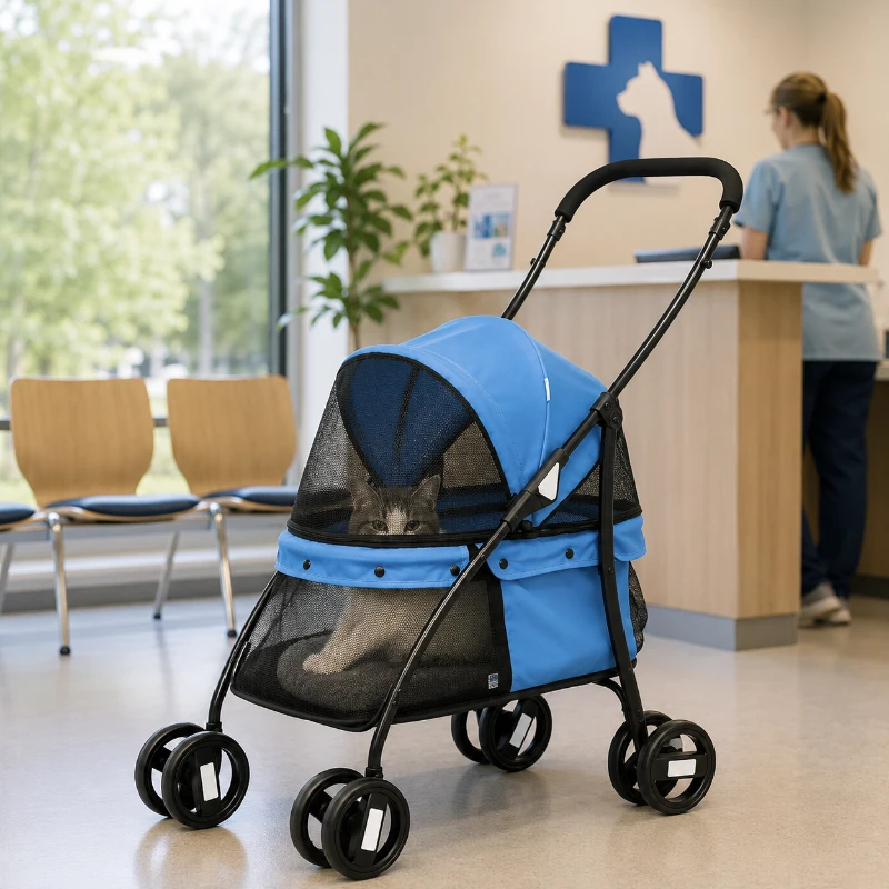 PawHut Opvouwbare Hondenbuggy voor Herstellende Honden en Katten tot 10 kg Blauw/Zwart(m-11)
