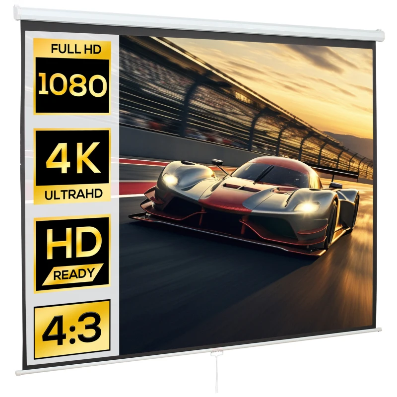 HOMCOM Beamer Leinwand 244 x 183 cm 120 Zoll 4:3/ 16:9 Projektionsleinwand Manuell für Heimkino