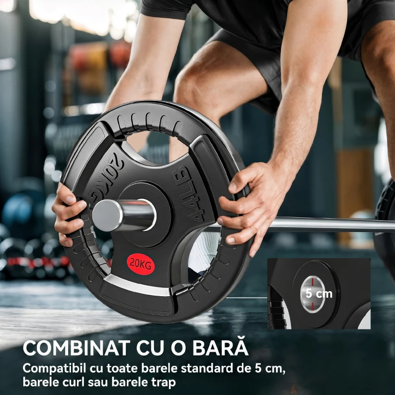SPORTNOW Disc de Greutăți 20 kg cu Orificiu de 5 cm și 3 Mânere