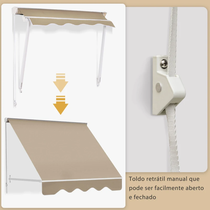 Outsunny Toldo Manual de Alumínio Retrátil Toldo de Fachada para Exterior Impermeável e Tecido de Poliéster 180x70 cm Bege