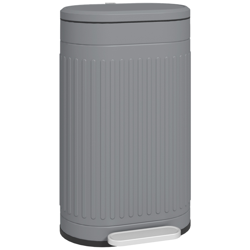HOMCOM Prullenbak 30L Pedaalemmer met deksel voetpedaal uitneembare binnenemmer soft-close functie 36,5 x 31,2 x 60,8 cm, Grijs