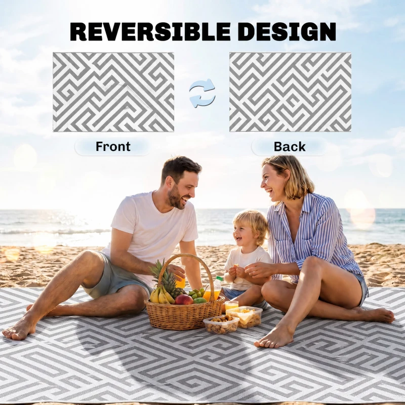 Outsunny Outdoor Rug Reversible Mat Plastic Straw Rug Portable RV Camping Mat for Garden Deck Picnic Indoor, 152 x 243 cm (5 x 8 ft), Light Grey & White
