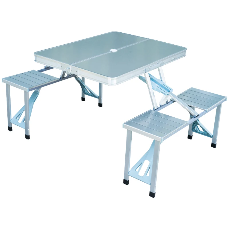Outsunny Table de Camping Pique-Nique Pliante Aluminium 4 Places en Valise