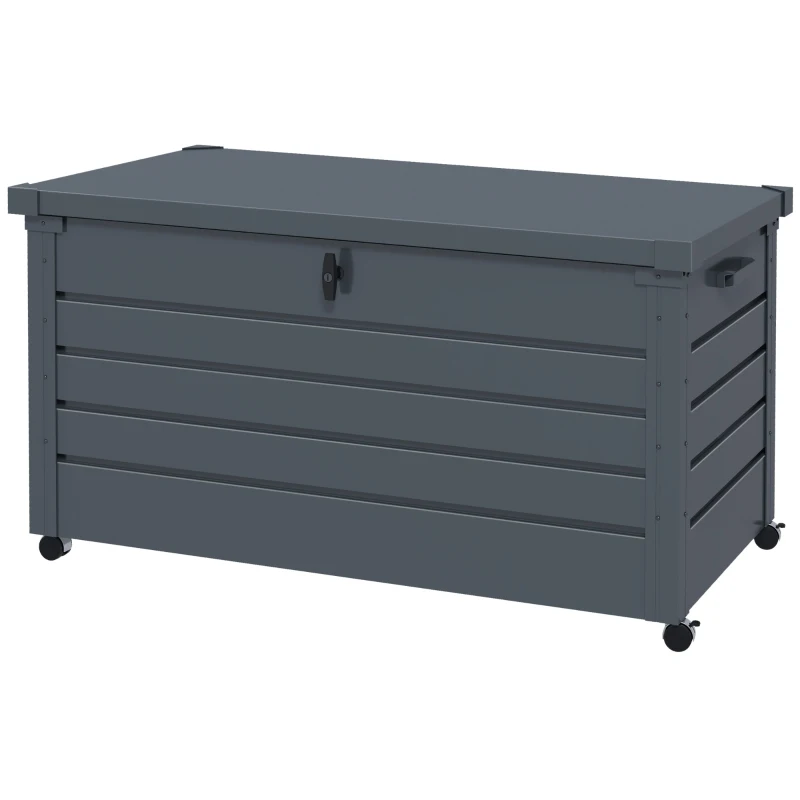 Outsunny Outdoor Aufbewahrungsbox, Gartenbox, Kissenbox, wetterbeständig, 4 Rollen, 100 x 62 x 65 cm, Dunkelgrau