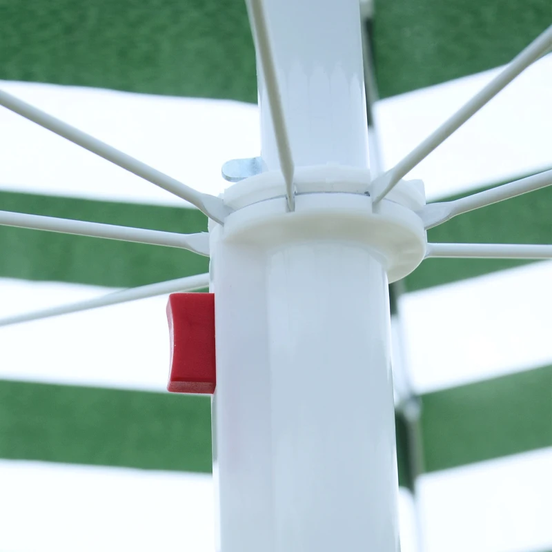 Outsunny Parasol de Plage, Parasol Inclinable Octogonal Ø 180 cm, Tissu Polyester Haute Densité Anti-UV, Mât Démontable, Vert et Blanc Rayé