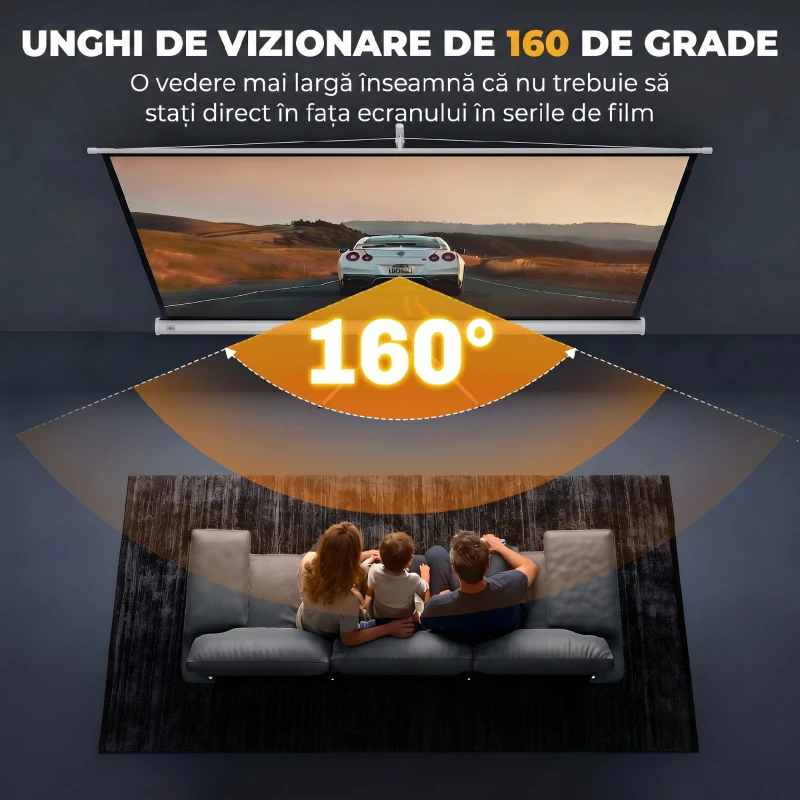 HOMCOM Ecran Proiector Pliabil de 100" Format 16:9 cu Trepied Reglabil, 235,8x8x136 cm, Alb