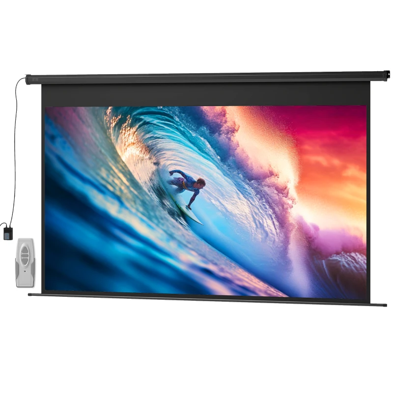 HOMCOM Ecran pentru Proiector 120" 16:9 Motorizat cu Telecomandă, Fixare pe Perete și Tavan, Negru