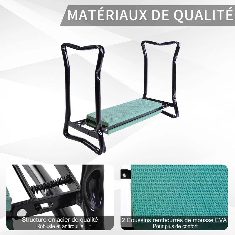 Outsunny Tabouret de Jardin Pliable agenouilloir de Jardin siège Jardinage avec Coussin Acier EVA Noir Vert