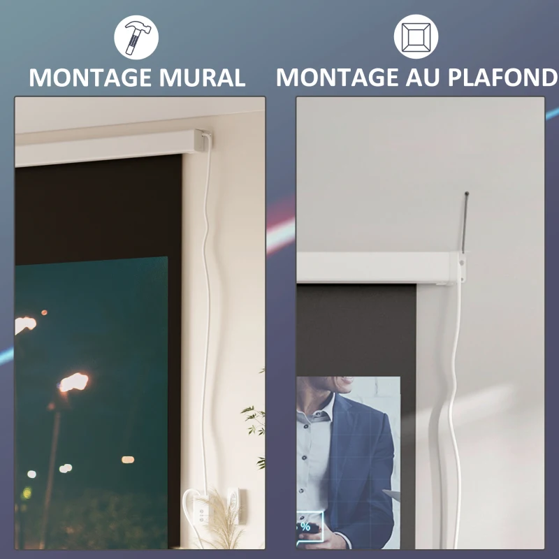 HOMCOM Écran vidéoprojecteur 100 Pouces, 16:9 4K HD écran de projection motorisé et électrique, écran de projection tv et home cinéma, montage mural ou plafond, panneau de commande et télécommande