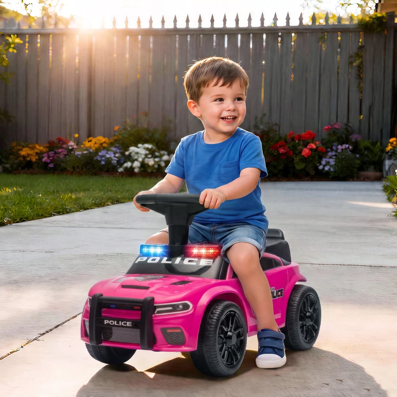 AIYAPLAY Coche Correpasillos de Policía para Niños de 18-36 Meses con Luz Música y Espacio de Almacenaje 65x29,5x36 cm Rosa