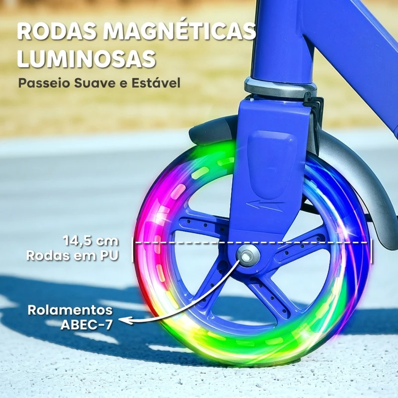 AIYAPLAY Trotinete Infantil Dobrável 3-8 Anos com 2 Rodas, Luzes, Guiador Ajustável em 4 Alturas e Travão Duplo, Azul