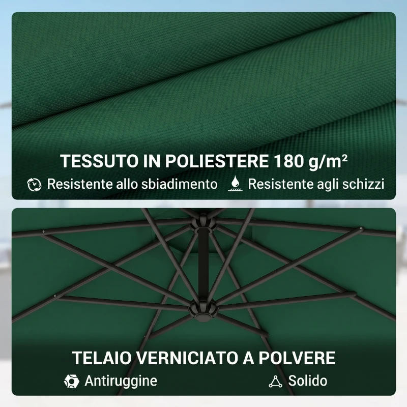 Outsunny Ombrellone da Giardino 3x2.5 m, Inclinabile con Base a Croce e Manovella, in Acciaio e Poliestere
