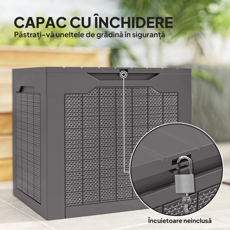 Outsunny Cufăr de Grădină cu Mânere, Container Unelte Impermeabil, 56x41x50 cm, Maro