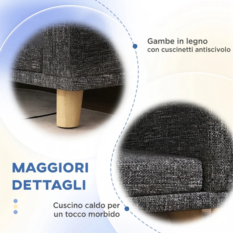 PawHut Divano per Cani di Taglia Grande con Cuscino Sfoderabile, in Poliestere e Legno, 98x67x25 cm, Grigio Scuro