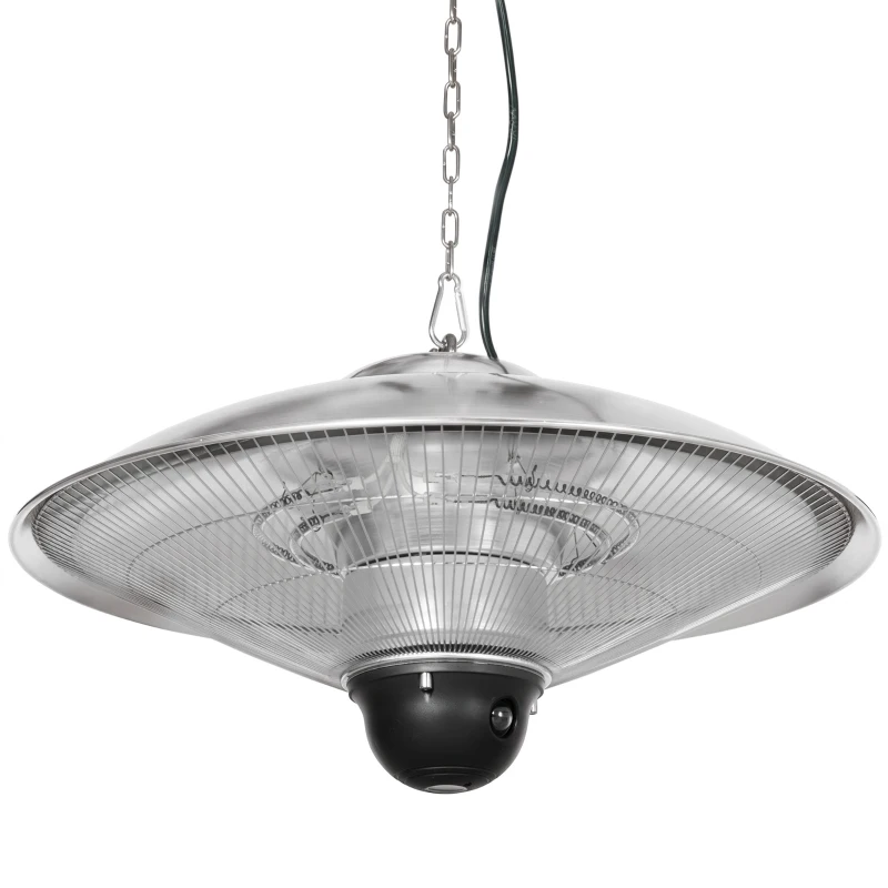 Outsunny Calefactor Exterior de Techo 1010/2210W Estufa de Infrarrojos con Mando a Distancia Ø58,5x33 cm 12,6 m² Plata
