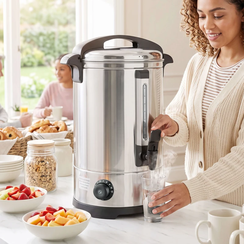HOMCOM 6.5L Catering Urn, 1500W Stainless Steel Hot Water Boiler Dispenser with Thermostat, Keep Warm Function & Easy Pour Tap