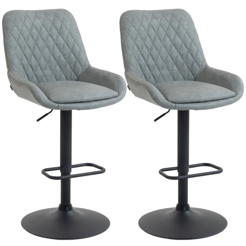 HOMCOM Set of Two Faux Leather Retro Bar Stools - Light Grey