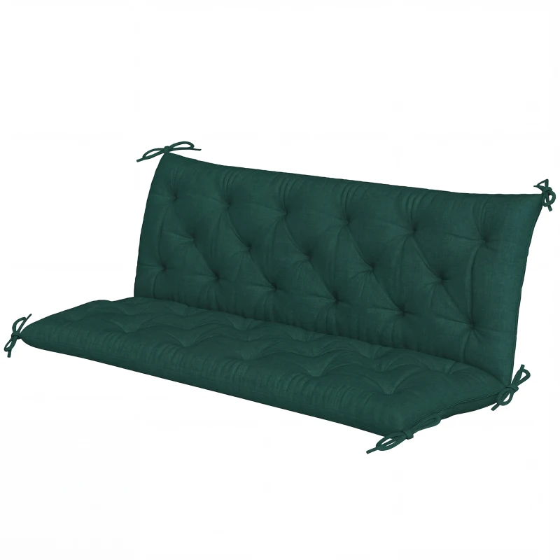Outsunny 3 Seater Bench Cushion, Garden Chair Cushion with Back and Ties for Indoor and Outdoor Use, 98 x 150 cm, Green