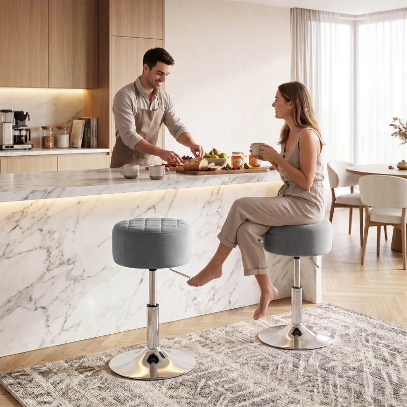 HOMCOM Bar Stool Adjustable Swivel Chair Velvet-Feel Seat 1 Piece, Grey
