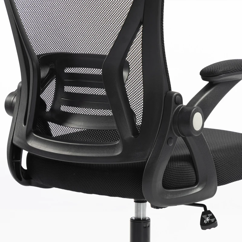 HOMCOM Cadeira de Escritório Ergonômica Apoios de Braço Rebatíveis Apoio de Cabeça Função Basculante Altura Ajustável 59x62x125 cm Preto