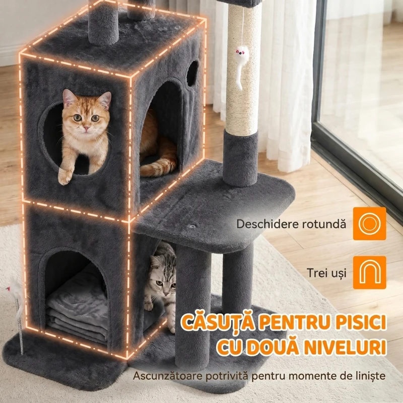 PawHut Ansamblu pentru Pisici, 132 cm, Pluș PAL, Gri Închis