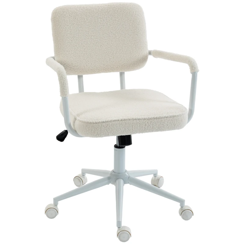 HOMCOM Bürostuhl aus Sherpa-Fleece, Drehstuhl mit 360°-Drehfunktion, Wippfunktion, höhenverstellbar, mit PU-Rollen, cremeweiß