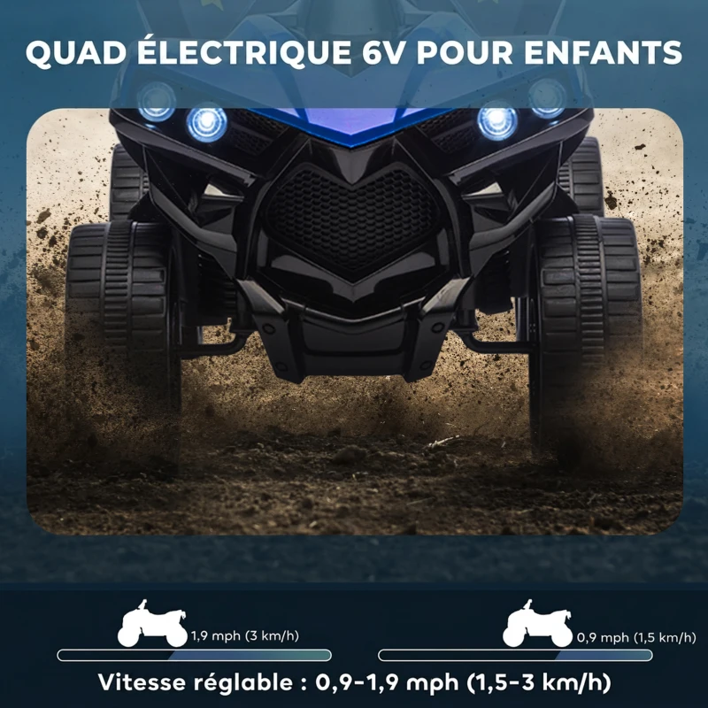 AIYAPLAY Quad Électrique Enfant 6V, Voiture Électrique Enfants ATV, Musique et Phares LED, 18-56 Mois, 70x42x45cm, Bleu(m-4)