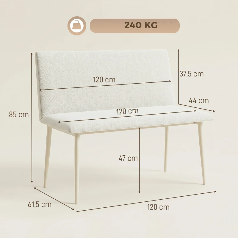 HOMCOM Esszimmerstuhl ohne Armlehnen, Stoff in Leinenoptik, Küchenstuhl mit Rückenlehne und Metallbeinen, für Wohnzimmer, Creme