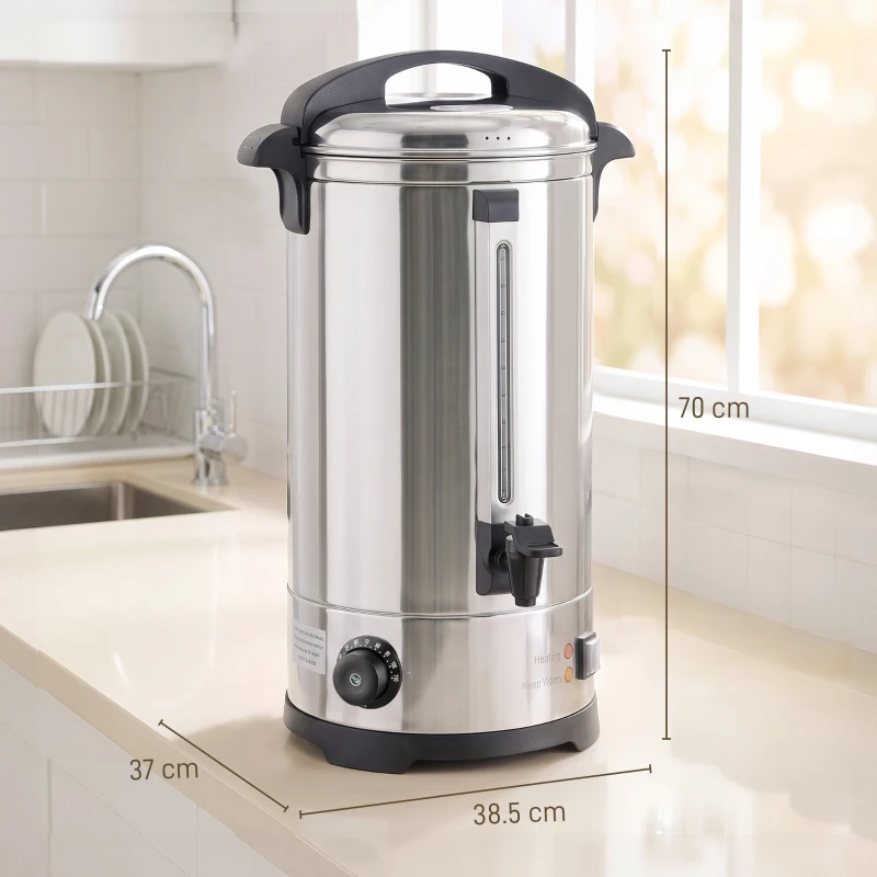HOMCOM 24L Catering Urn, 2500W Stainless Steel Hot Water Boiler Dispenser with Thermostat, Keep Warm Function and Easy Pour Tap