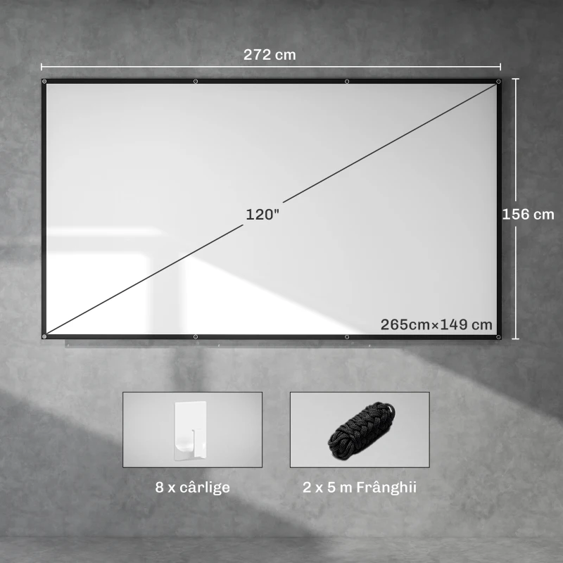 HOMCOM Ecran pentru Proiector 120" 16:9 HD 4K/8K Pliabil și Portabil, Anti-șifonare și Lavabil, Față Dublă, Alb