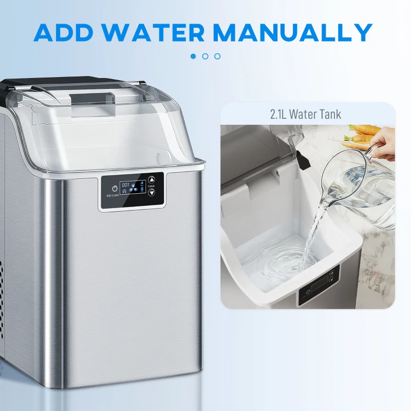 HOMCOM IJsblokjesmachine, ijsdispenser, Ice-Maker, 20 kg/24 uur ijsmaker met 2,1 L watertank, zilver(m-5)
