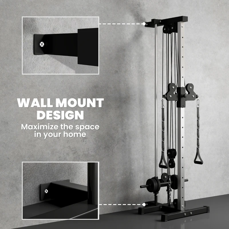 SPORTNOW Wall Mount Cable Machine, 15 Positions Adjustable Cable Crossover Machine Dual Pulley System for Home Gym