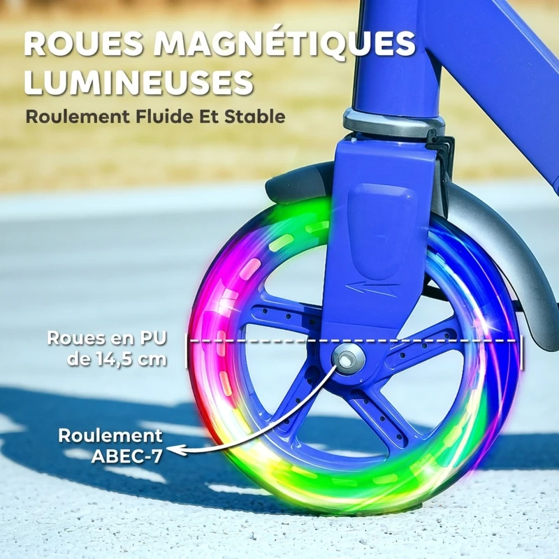 AIYAPLAY Trottinette enfants 3 à 8 ans, trottinette pliable à 2 roues LED roues lumineuses, 4 réglages en hauteur, bleu