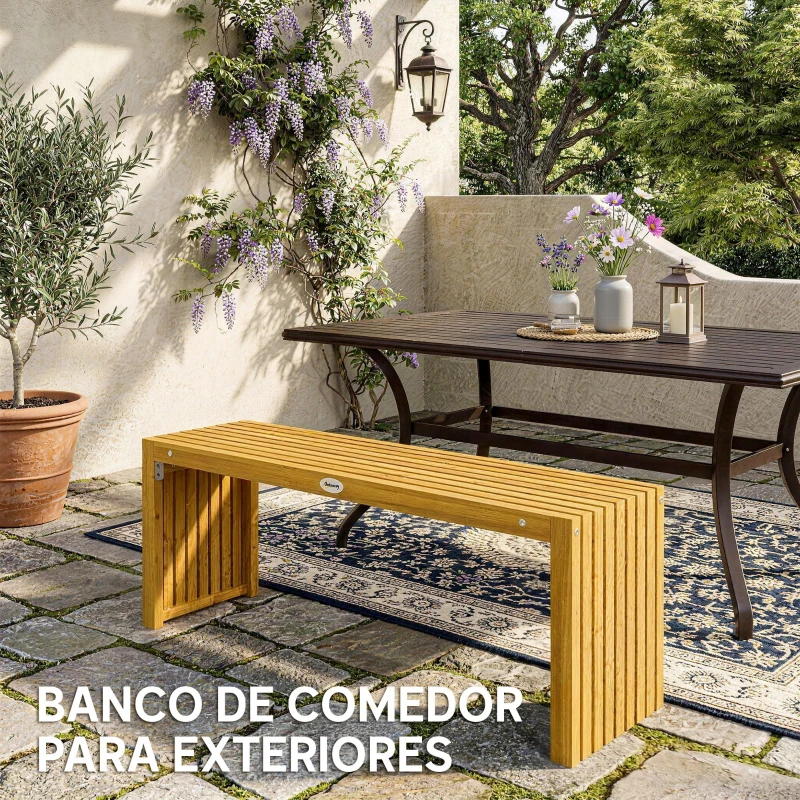Outsunny Banco de Jardín de Madera de 2 Plazas 110 cm con Asiento de Listones Carga 240 kg para Patio Porche Parque Natural
