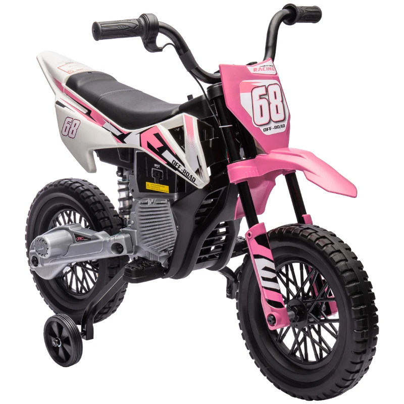 AIYAPLAY Moto électrique pour enfant moto cross pour enfants de 3 à 6 ans 2 moteurs 12V vitesse 5 km/h 109,5x60x72,5cm rose